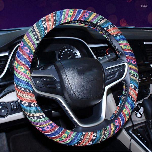 Couvre Volant De Voiture Guidon Tresse Roues Wrap Fibres Naturelles Antidérapant Respirant Style National 38cm Universel