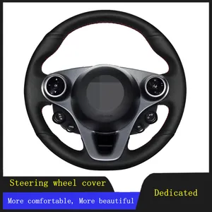 Couvre-volant Couvre-volant Accessoires de voiture Couverture en cuir artificiel noir cousu à la main pour Smart Fortwo Forfour 2022-2022Steering