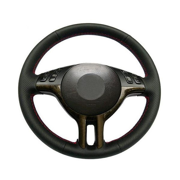 Cubiertas del volante Tuning de automóviles Cubierta de cuero artificial Envoltura para E46-325i Piezas interiores cosidas a mano negras Accesorios de decoraciónCubiertas de direcciónS