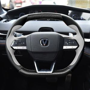 Cubiertas del volante Cuero de fibra de carbono para Changan CS55 PLUS UNIV UNIT UNIK Cosido a mano Cubierta de automóvil Accesorios protectores Negro