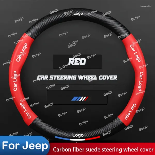 Cubiertas de volante Cubierta de cuero de fibra de carbono para Jeep Gladiator Renegade Compass Wrangler Jl Cherokee antideslizante