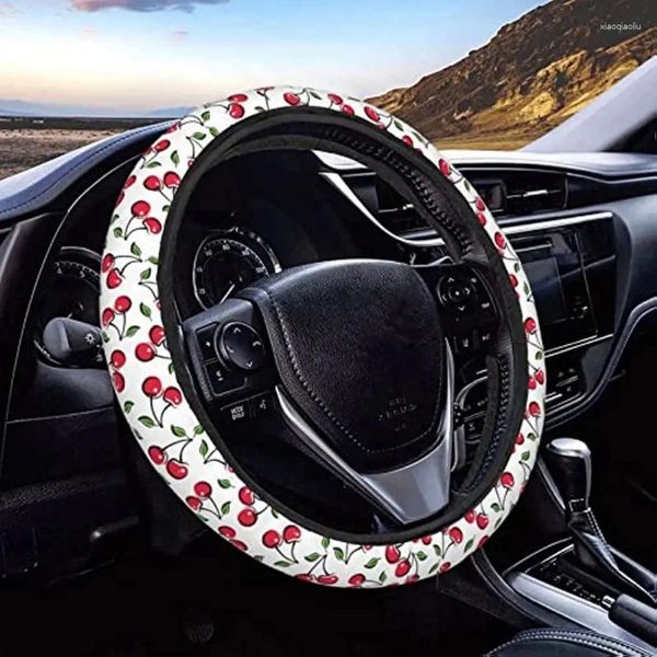 El volante cubre accesorios para automóviles de la elasticidad de la elasticidad blanca de cereza protector universal de 15 pulgadas