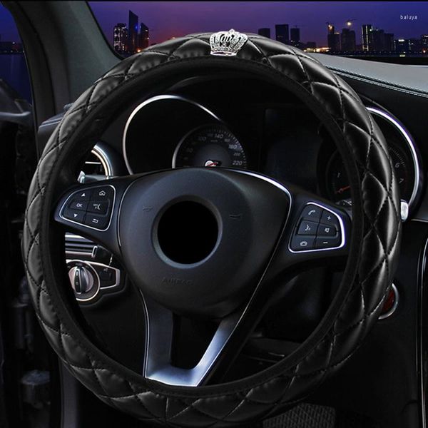 Coprivolante Cover Crystal Crown Accessori per interni auto Pelle PU Car-styling 37-38CM Diametro universale