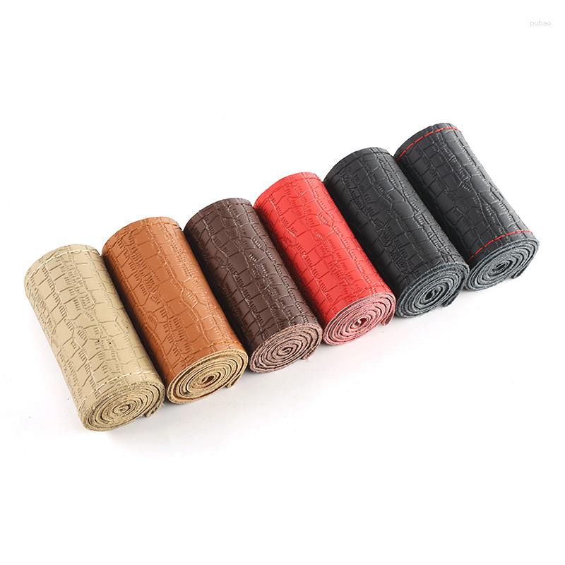 Steering Wheel Covers Crocodile Pattern Genuine Leather Car Cover Soft Breathable DIY Hand Sewing Braid Case With Needle