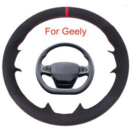 Stuurwielafdekkingen Aangepaste autocove voor Geely Coolray SX11 DIY Black suede lederen vlecht