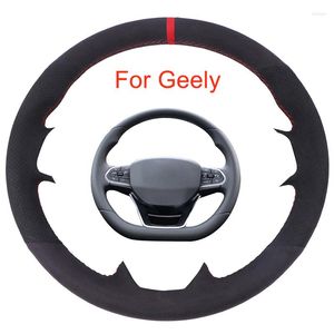 Housses de volant personnalisées crique de voiture pour Geely Coolray SX11 bricolage tresse en cuir suédé noir