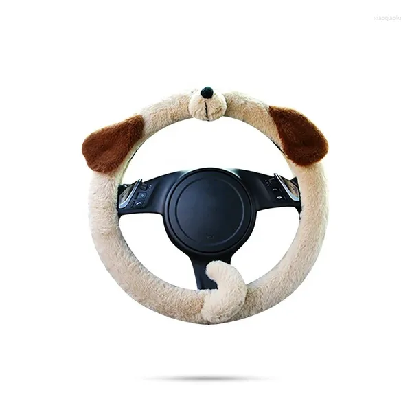 Cubiertas del volante Lindo oso beige Forma animal Microfibra Suave Material de franela Cubierta climatizada para automóviles