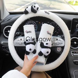 Couvre volant mignon dessin animé panda poupée en peluche couverture de volant de voiture universelle couverture de ceinture de sécurité automatique imiter la laine d'agneau accessoires de voiture d'hiver x0705