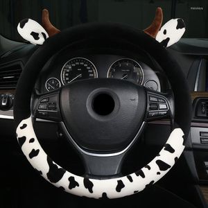 Couvre volant mignon vache oreille bâche de voiture hiver peluche chaleur guidon universel 36-39CM