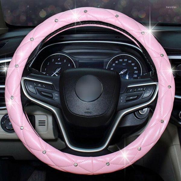 Housses de volant décor couverture pièces antidérapantes accessoires PU LeaPopr rose 15 pouces Bling voiture