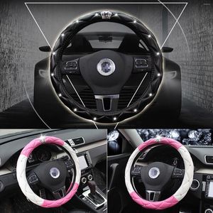 Housses de volant diamant bâche de voiture noir rose PU cuir Auto étuis pour femmes dame filles accessoires de mode