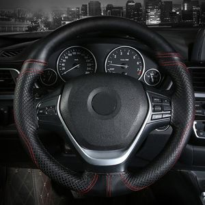 Stuurwielafdekkingen DIY Brail reliëf met de hand gestikte automekking Universeel lederen automotive 15 inch stuurwiel anti-slip zacht