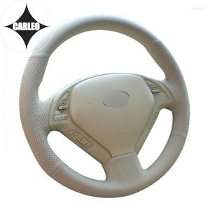 Cubiertas de volante DIY cubierta de coche para Infiniti G35 QX50 EX37 cuero Beige genuino soporte de costura a mano personalizado envoltura de capa superior