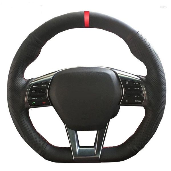 Cubiertas de volante DIY cosido a mano cubierta de coche cuero de ante negro para Sonata 15-19