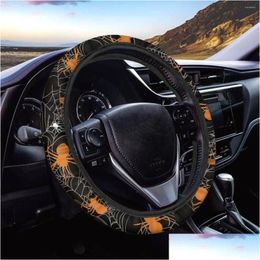 Couvre-volant Ers Halloween Ornements Spider Web Modèle Voiture Anti-Dirt Véhicule Propre Protecteur Intérieur Pièces De Rechange Pour Hommes Dr Dh5Y3