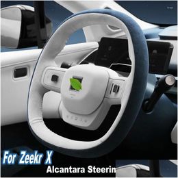 Cubiertas del volante Ers Cosido a mano Suave Durable Alcantara Car Er para Zeekr X Interior Avanzado Antidesgaste Accesorios Drop Ottgu