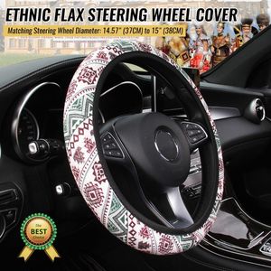 Stuurwiel bedekt etnische vlasauto-deksel universeel voor wielen 14-15 inch niet-slip ademende auto-accessoires