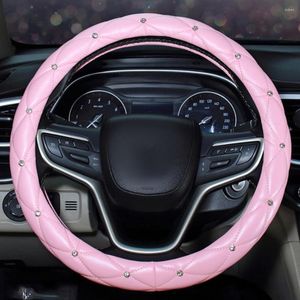 Stuurwiel omvat mode dames lederen auto diamant roze auto-stuurbedden cases lady girls accessoires