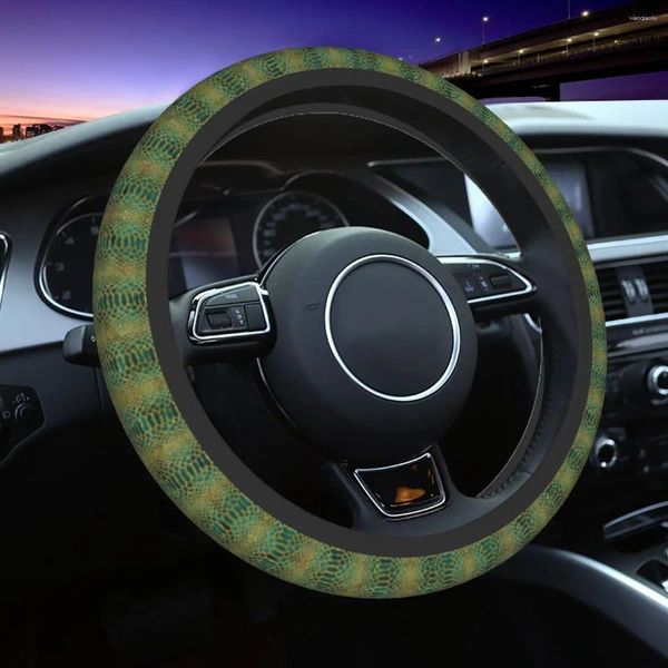 Cubiertas del volante Faux Croc Print en botella de oro Cubierta verde Piel de cocodrilo Protector de coche suave Accesorios para automóviles