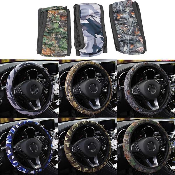 Housses de volant adaptées à la plupart des voitures Anti-dérapant SBR Lycra Camouflage Cover DIY Car Steering-wheel Styling Interior AccessoriesSteering Cov