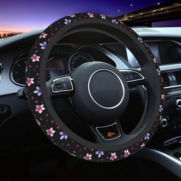 Cubiertas del volante Cubierta de flores Accesorios para automóviles Lindo para mujeres Niñas 15 pulgadas Decoración interior del automóvil Protector de camiones antideslizante