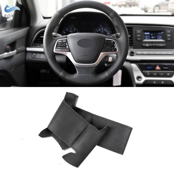 Fundas de volante para Elantra 4 2023 - Solaris Accent Cosido a mano Car Black Perfored Leather Cover Trim