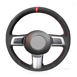 Couvre-volant pour Mazda MX-5 Miata RX-8 2009-2013 CX-7 2007-2014, couverture de marqueur rouge en daim Alcantara noir cousu à la main, intérieur