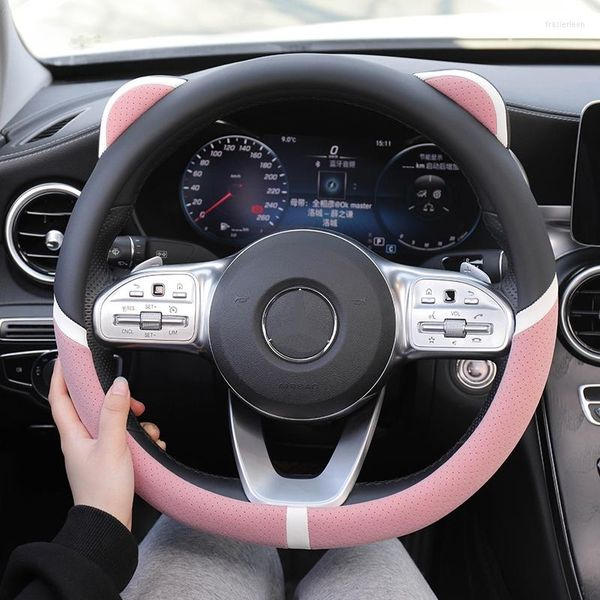 Housses de volant Four Seasons Universal Women's Cute Summer Anti-skid Sweat-absorbing Protective Car Cover Pink Accessoire