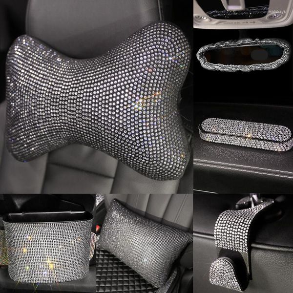 Couvre volant complet strass ensemble de couverture de voiture diamant appui-tête cou oreiller ceinture de sécurité accoudoir pour filles accessoires