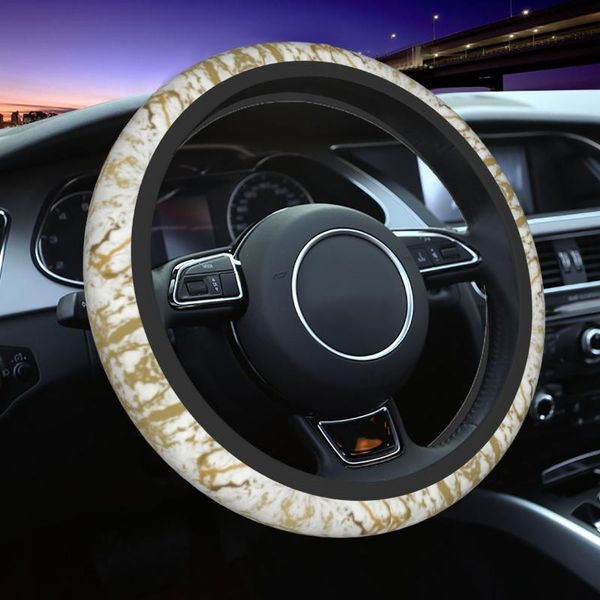 Couvertures de volant Texture de marbre d'or Couverture de voiture automatique Motif graphique Universal 15 pouces Protecteur Fit pour SedanSteering