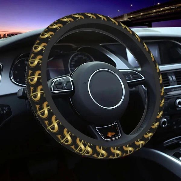 Cubiertas del volante Cubierta de dólar dorado 38 cm Protector de dinero antideslizante Moda Accesorios para automóviles