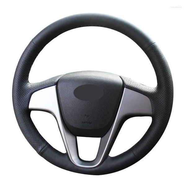 Cubiertas del volante Coser a mano Cubierta de automóvil de cuero artificial negro para Accent 2012-2023
