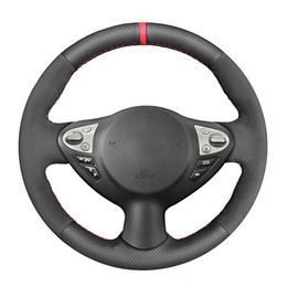 Stuurwielafdekkingen Hand naaien zwart suède echte lederen autoverkegt voor infiniti fx fx35 fx37 fx50 2009-2013 QX70 juke 370zsteering coverss