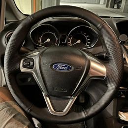 Stuurwiel Covers Hand Naaien Antislip Lederen Gevlochten Autohoes Voor Ford Fiesta EcoSport 2008-2024 Accessoires