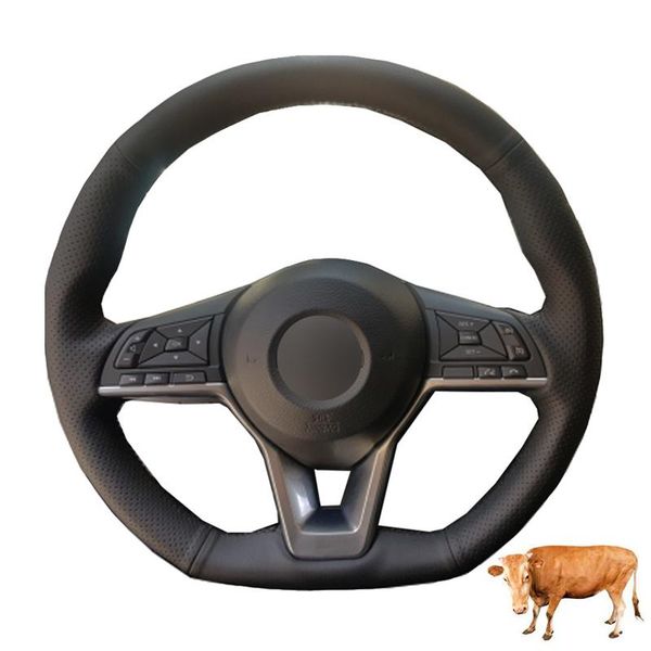 Cubiertas de volante Costura a mano Cubierta de automóvil Capa superior Cuero de vaca para Note 2022 - Protector de envoltura de volante trenzado Cubiertas de direcciónSteer