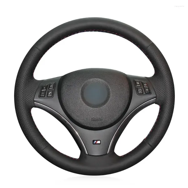 Cubiertas de volante Cubierta de coche de cuero negro cosido a mano para E90 E91 E92 E93 E87 E81 E82 E88 E84 320i 325i 330i 335i