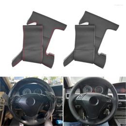 Stuurwielhoezen Handgestikte auto-styling Geperforeerde microfiber lederen hoes voor BMW 5-serie E60 E61 2004 2005 2006 2007 08 09