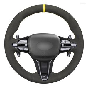 Couvre-volants cousus à la main marqueur jaune couverture de voiture en daim noir pour I30 N 2022-2022 Veloster 2022-2022Couvre-volantCouvre-volant