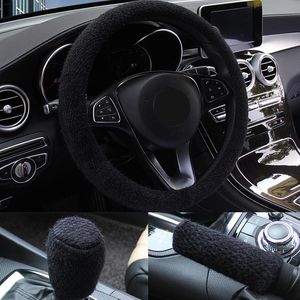 Fundas para volante en 1 Juego, funda de felpa para coche, pomo de palanca de cambios, funda de freno de mano, dirección de cuello montada en el coche