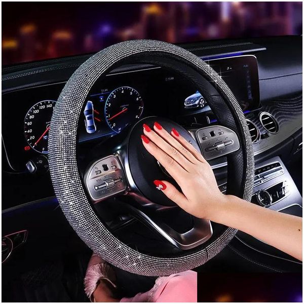 Couvre-volant Luxe Cristal Violet Rouge Voiture Ers Diamante Strass Ered Accessoires de volant pour femmes Drop Delivery Au Dhn4S