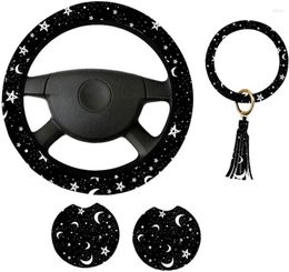 Housses de volant Moons Stars Cover avec sous-verres et porte-clés en cuir Fit Cars pour femme