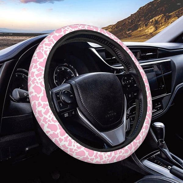 Housses de volant rose vache impression anti-dérapant élasticité accessoires de voiture protecteur universel 15 pouces