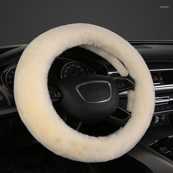 Housses de volant ensemble de couverture en peluche véritable peau de mouton Auto chaud moelleux flou coussin de siège de voiture accessoires pour femmes fille