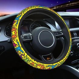 Cubiertas del volante Pop Art Haring Cover para mujeres Soft Keith Geometry Protector Universal 15 pulgadas Accesorios para automóviles
