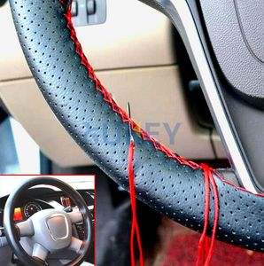 Fundas para volante de cuero PU, funda para coche, costura a mano, cosida a mano con aguja de hilo, cubiertas transpirables de 38cm