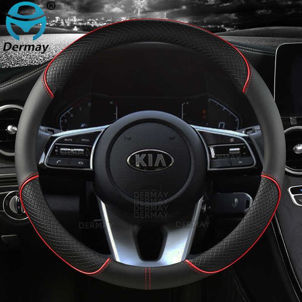 Housses de volant en cuir PU DERMAY Housse de volant de voiture pour Kia Ceed Sportage Picanto Cerato Seltos Soul Rio 3 4 5 Accessoires auto T221108