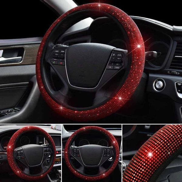 Couvre-volant rouge Auto voiture diamant couverture Bling brillant universel mise à niveau accessoire en cristal Q231017