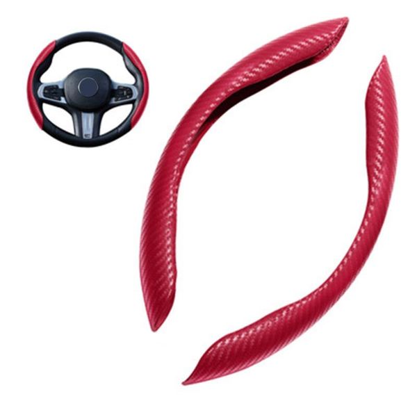 Fundas para volante con aspecto de fibra de carbono rojo, funda universal para coche, accesorios interiores antideslizantes