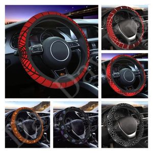 Stuurhoezen Rode Spinnenweb Cover Universele 15 Inch Leuke Auto Accessoires Protector Voor Vrouwen Mannen One Size