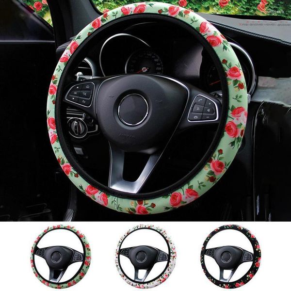 Fundas para volante, funda para coche con diseño de flores rosas, refugio antideslizante, diseño Floral que evita que las manchas se rayen y se desvanezcan